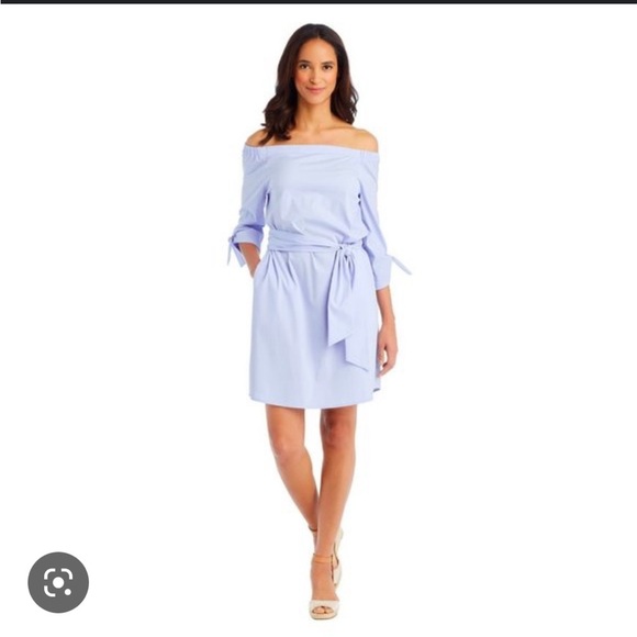 J. McLaughlin Dresses & Skirts - J. McLaughlin blue Tiegan nautical off the shoulder dress
